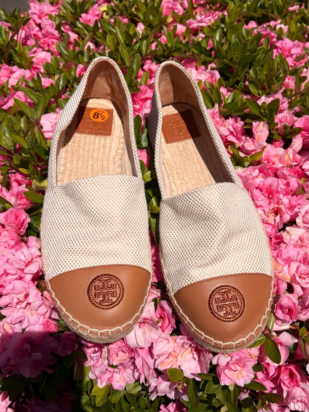 Tory Burch Cream and Brown Espadrille Flats